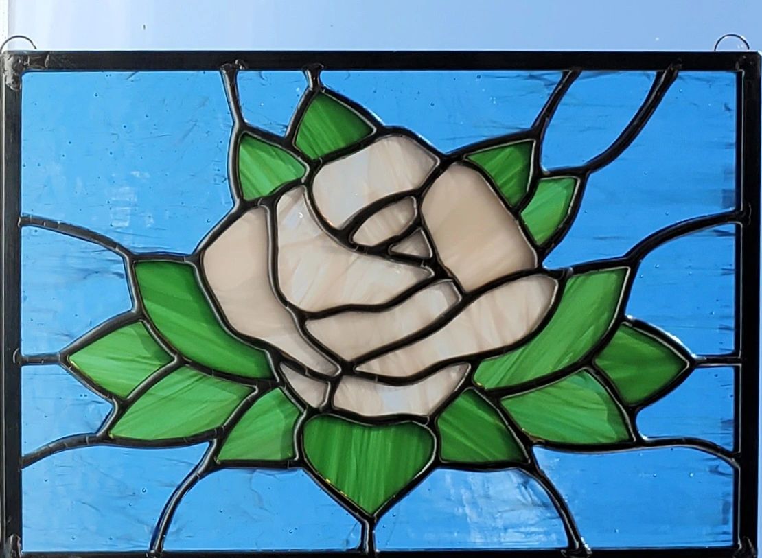 Stained glass rose and petals rectangle suncatcher